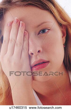 one person, human hand, white background, covering, looking, head and shoulders, human face View Large Photo Image Stock Photography - one person, human hand, white background, covering, looking, head and shoulders, human face. Fotosearch
