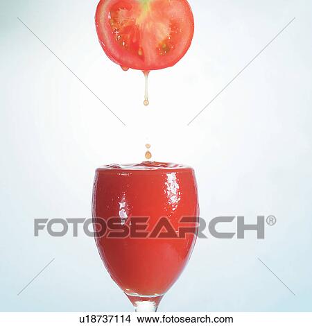 Picture - display, eatable, tomato juice, red, pabulum, droplets. Fotosearch