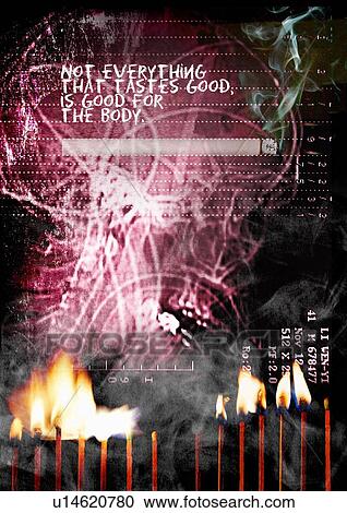 Stock Image - Close-up of burning candles superimposed on a black background. Fotosearch