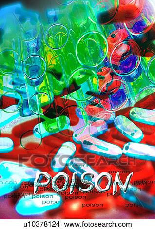 Picture - Close-up of capsules superimposed on a multi colored background. Fotosearch