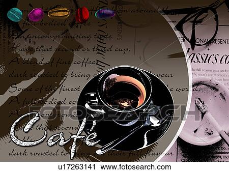 Stock Image - Text superimposed on a cup of coffee. Fotosearch