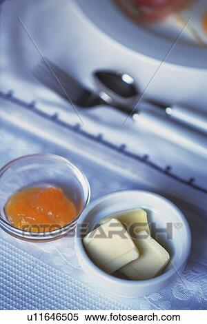 Stock Photography - Jam and Butter, High Angle View, Differential Focus. Fotosearch