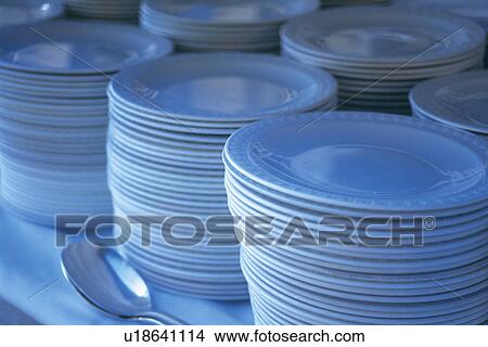 Picture - Piled Up of the Plates, Close Up. Fotosearch