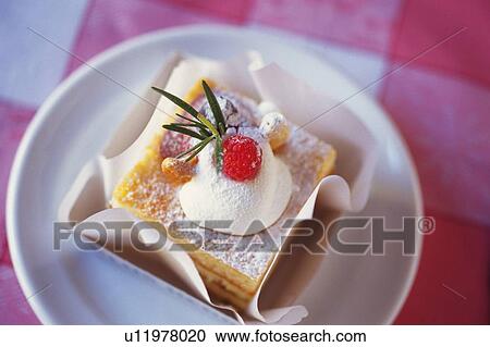 Stock Image - Cake on the Plate, High Angle View. Fotosearch