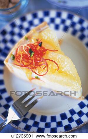 Stock Image - Fruit Cake on the Plate, High Angle View. Fotosearch
