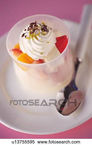 Stock Photography - Fruit Dessert on the Plate, High Angle View. Fotosearch
