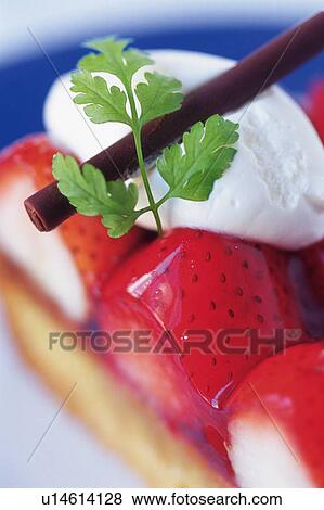 Stock Photo - Strawberry Cake on the Plate, Close Up. Fotosearch