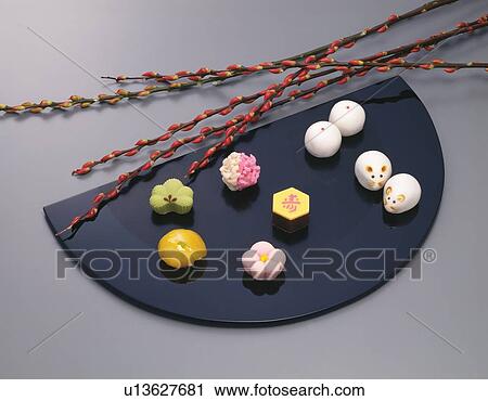 Stock Image - Japanese Sweets, High Angle View. Fotosearch