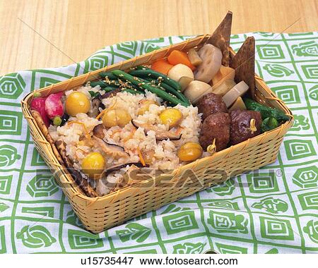 Lunch Box, Chestnut Rice, High Angle View View Large Photo Image Stock Photo - Lunch Box, Chestnut Rice, High Angle View. Fotosearch