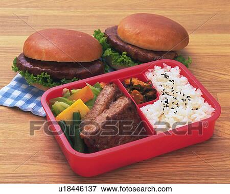 Stock Photo - Lunch Box, Hamburger, High Angle View. Fotosearch