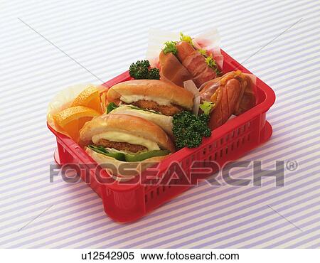 Stock Photography - Lunch Box, Hot Dog, High Angle View. Fotosearch