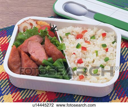 Lunch Box, Pilaf, High Angle View View Large Photo Image Stock Image - Lunch Box, Pilaf, High Angle View. Fotosearch