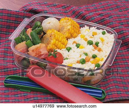 Stock Photo - Lunch Box, Pilaf, High Angle View. Fotosearch