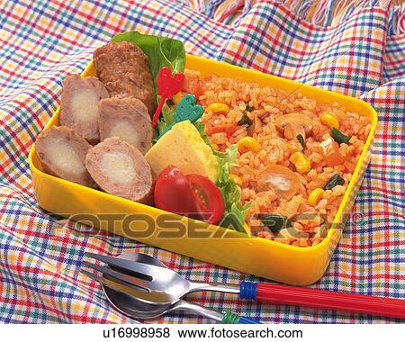 Stock Photo - Lunch Box, Pilaf, High Angle View. Fotosearch