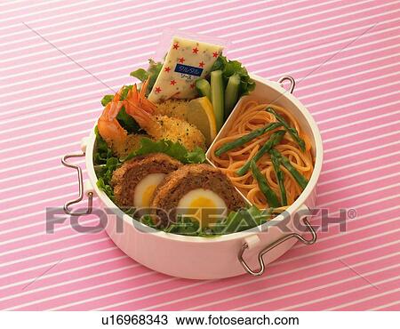 Stock Image - Lunch Box, Scotch Egg, High Angle View. Fotosearch