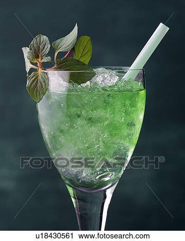 Stock Image - Cocktail, Mint Frappe, Close Up, Differential Focus. Fotosearch