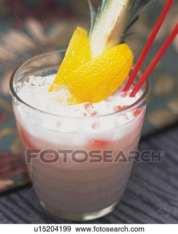 Stock Photo - Cocktail, Pina Colada, High Angle View, Differential Focus. Fotosearch