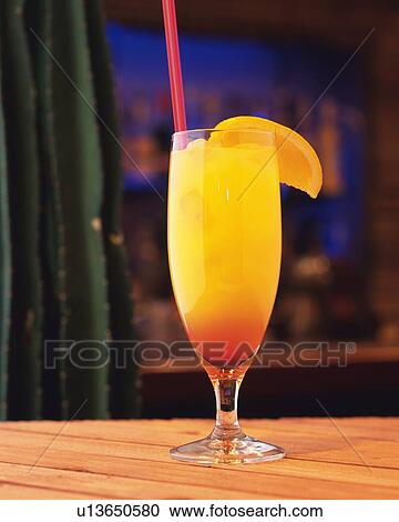 Stock Image - Cocktail, Tequila Sunrise, Front View, Differential Focus. Fotosearch