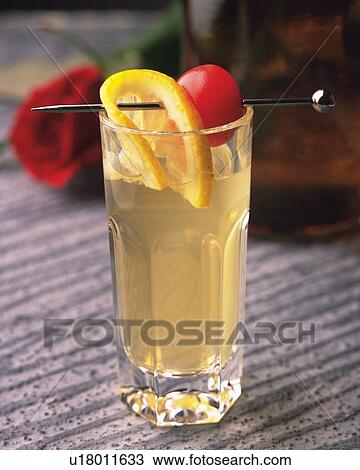 Stock Image - Cocktail, Whiskey Sour, Front View, Differential Focus. Fotosearch