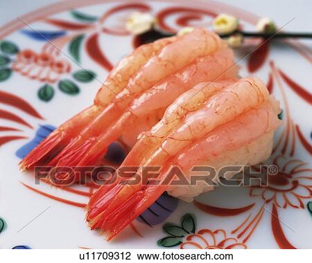 Ama Ebi, hand-shaped sushi View Large Photo Image Stock Image - Ama Ebi, hand-shaped sushi. Fotosearch