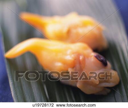 Stock Image - Aoyagi, hand-shaped sushi. Fotosearch