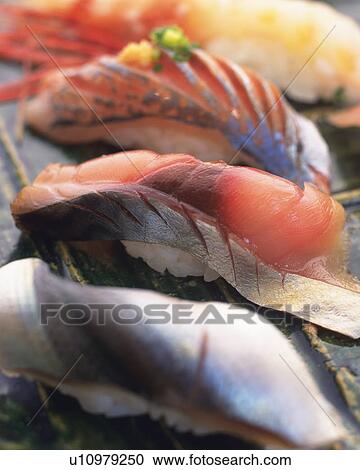 Stock Image - Assorted sushi. Fotosearch