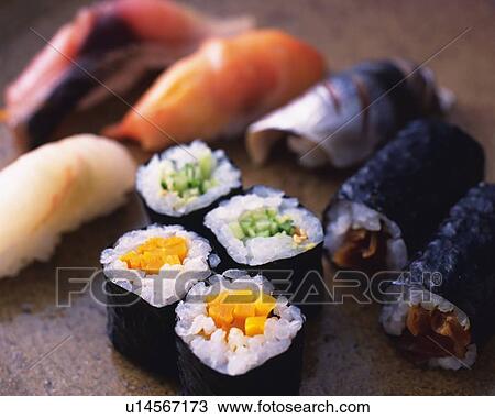 Assorted sushi, sushi roll View Large Photo Image Stock Image - Assorted sushi, sushi roll. Fotosearch