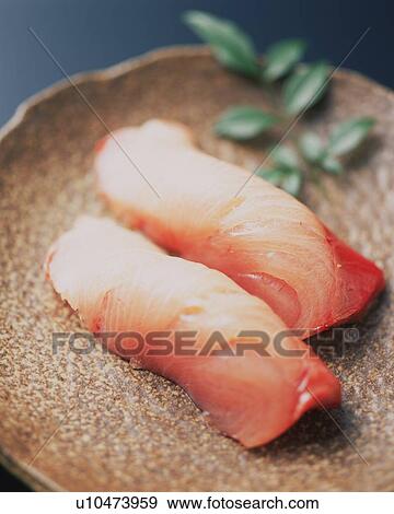 Buri, hand-shaped sushi View Large Photo Image Stock Photo - Buri, hand-shaped sushi. Fotosearch