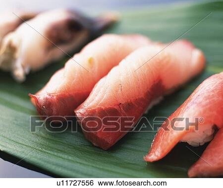 Buri, hand-shaped sushi View Large Photo Image Stock Photograph - Buri, hand-shaped sushi. Fotosearch
