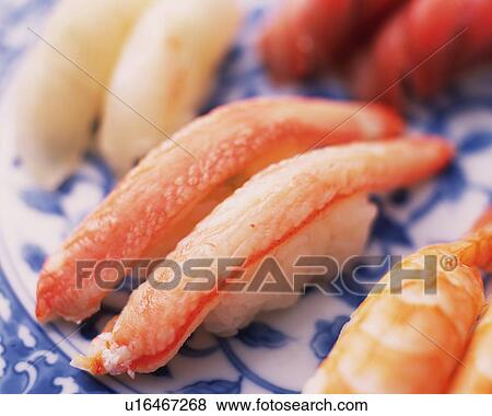 Kani, hand shaped sushi View Large Photo Image Stock Photo - Kani, hand shaped sushi . Fotosearch