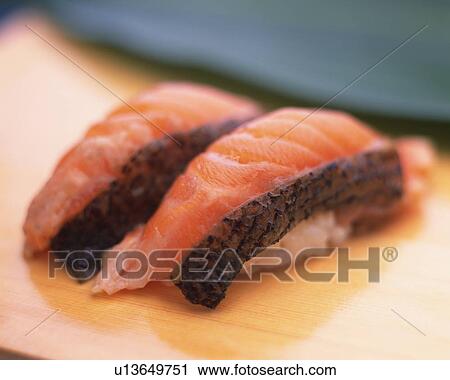 Salmon, hand shaped sushi View Large Photo Image Stock Image - Salmon, hand shaped sushi. Fotosearch