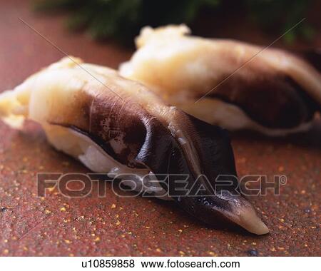Stock Photo - Torigai, hand-shaped sushi. Fotosearch