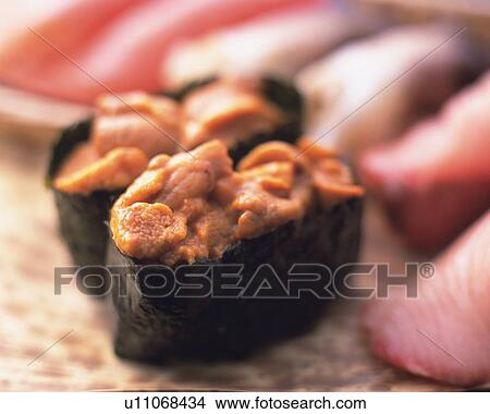 Uni, hand-shaped sushi View Large Photo Image Picture - Uni, hand-shaped sushi. Fotosearch