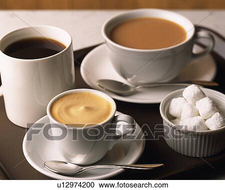 Stock Image - Coffee and Cappucino and Cafe au Lait, Full Frame, Differential Focus. Fotosearch