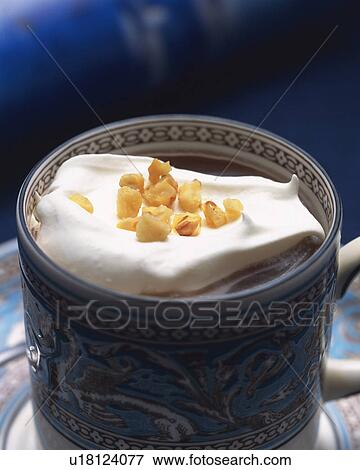 Coffee with Fresh Cream and Nut, Close Up, Full Frame, Differential Focus View Large Photo Image Stock Photo - Coffee with Fresh Cream and Nut, Close Up, Full Frame, Differential Focus. Fotosearch