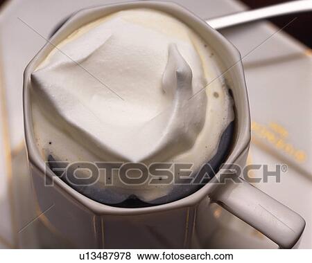 Stock Photo - Coffee with Fresh Cream, High Angle View, Close Up, Full Frame. Fotosearch