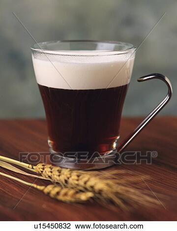 Stock Image - Irish Coffee and Oats, Full Frame, Differential Focus, Front View. Fotosearch