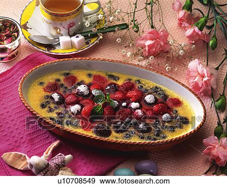 Stock Photo - Fruit Gratin with Strawberry, High Angle View. Fotosearch