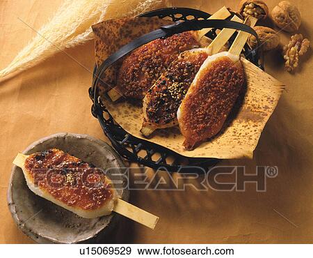 Gohei-mochi, High Angle View View Large Photo Image Stock Photo - Gohei-mochi, High Angle View. Fotosearch