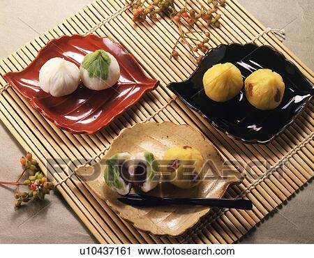 Stock Image - Japanese Sweets, High Angle View. Fotosearch