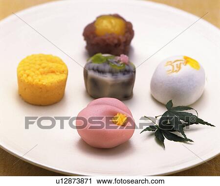Stock Image - Japanese Sweets, High Angle View, Differential Focus. Fotosearch