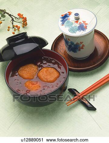 Stock Image - Sweet Red-bean Soup with Pumpkin, High Angle View. Fotosearch