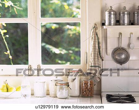 a Kitchen With Several Pots Filled With Different Ingredients, Front View View Large Photo Image Stock Photo - a Kitchen With Several Pots Filled With Different Ingredients, Front View. Fotosearch
