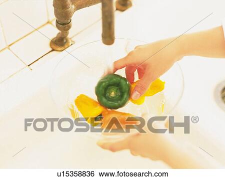 a Person Washing Several Vegetables Under Faucet, High Angle View View Large Photo Image Stock Photograph - a Person Washing Several Vegetables Under Faucet, High Angle View. Fotosearch