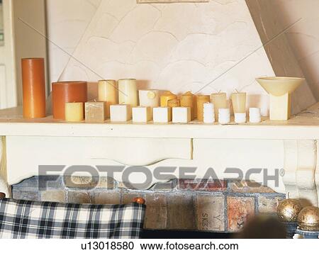 Several Different-colored Candles Over the Chimney, Front View View Large Photo Image Stock Image - Several Different-colored Candles Over the Chimney, Front View. Fotosearch
