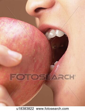 A Woman Eating Apple, Side View, Close Up View Large Photo Image Stock Image - A Woman Eating Apple, Side View, Close Up. Fotosearch
