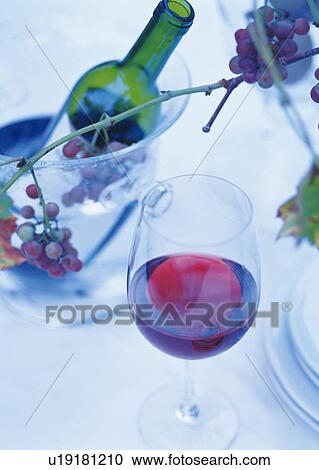 Stock Image - Red Wine and Grape. Fotosearch
