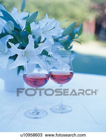 Two Wineglasses and Lily View Large Photo Image Stock Image - Two Wineglasses and Lily. Fotosearch