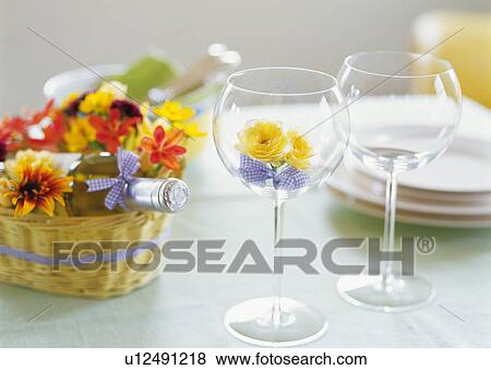 Two Wineglasses and White Wine in Flower Basket View Large Photo Image Stock Photo - Two Wineglasses and White Wine in Flower Basket. Fotosearch