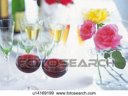 Stock Photo - Wineglasses and Roses. Fotosearch